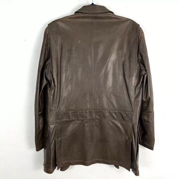 LORO PIANA Leather Jacket Mens S Brown Soft Lambskin Button Front  Collared - Picture 2 of 12